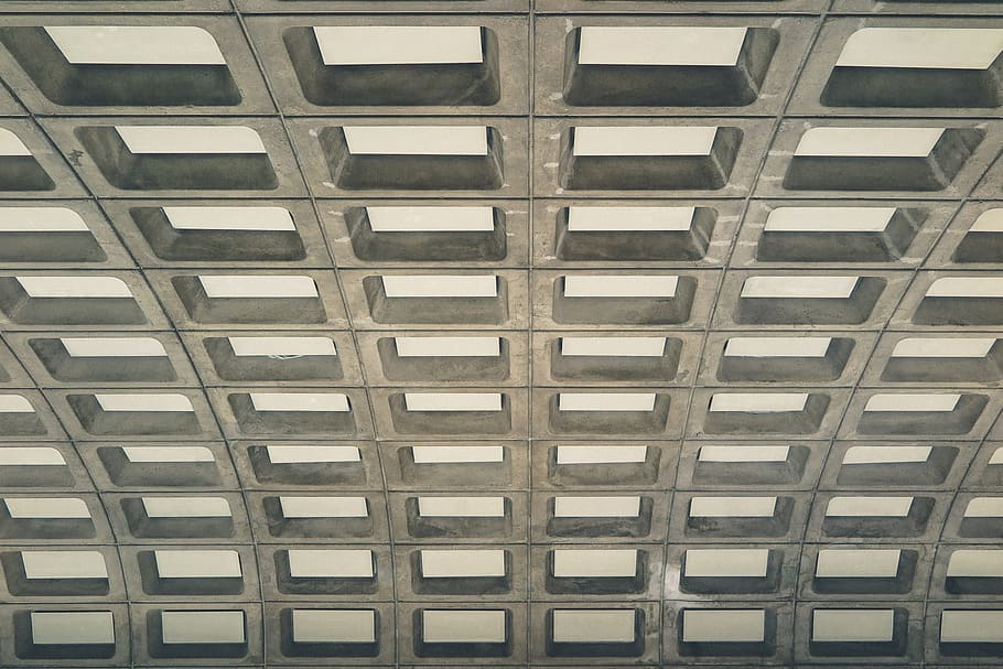 Concrete pattern, domed ceiling in DC metro station., arc, arch HD wallpaper