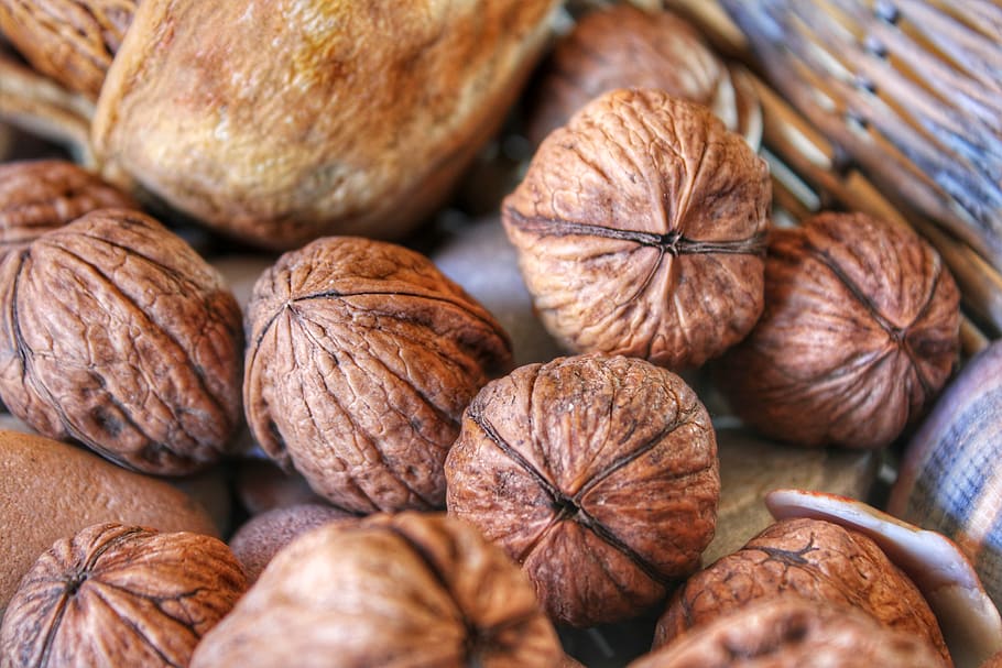 walnut, brown, fruit bowl, appetizer, delicious, healthy, natural product HD wallpaper