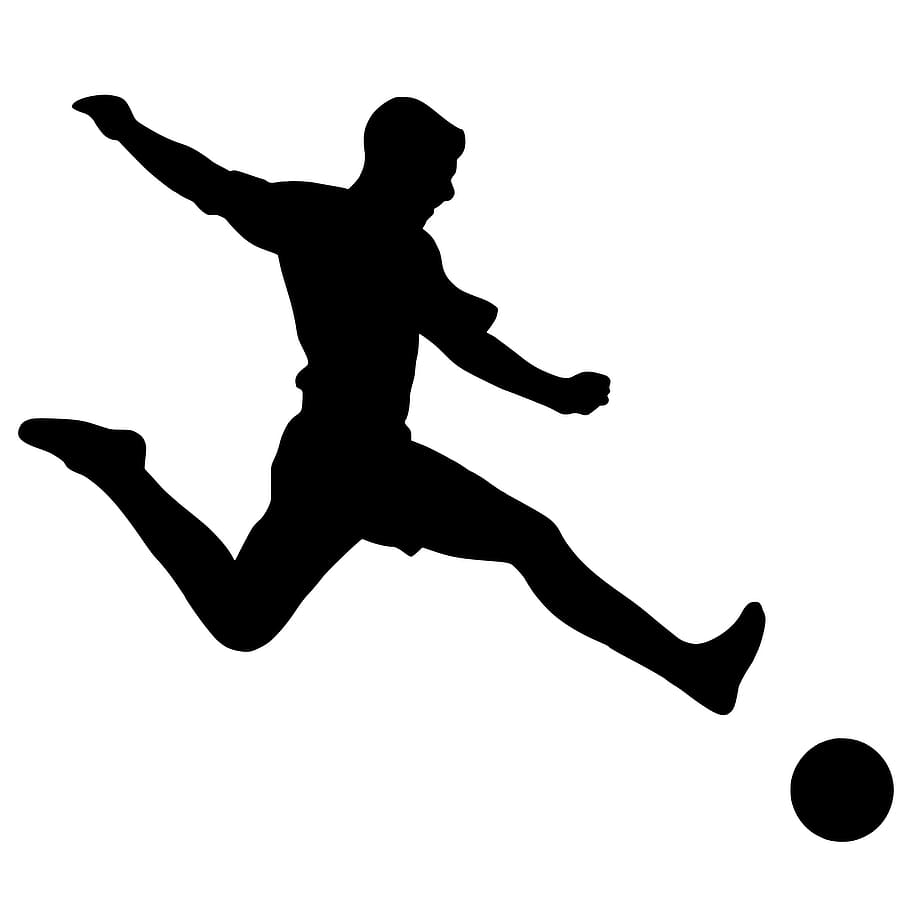 Silhouette of soccer or football player., shooting, action, athlete