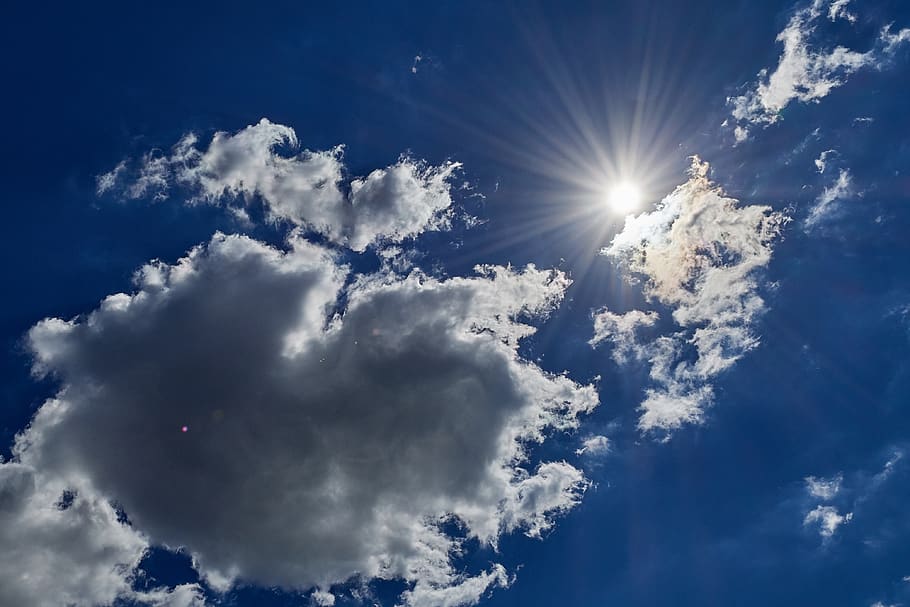 sun, sky, blue, cloud, clouds, star, flare, lens flare, cloud - sky HD wallpaper