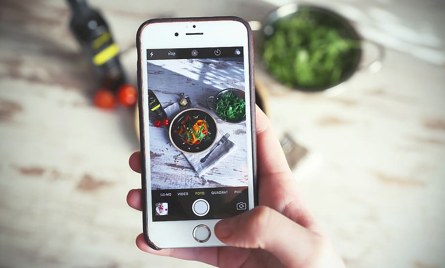 person capturing vegetable food using silver iPhone 6, technology HD wallpaper
