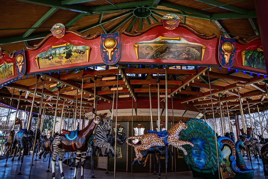 landscape photography of carousel, amusement park, theme park, HD wallpaper