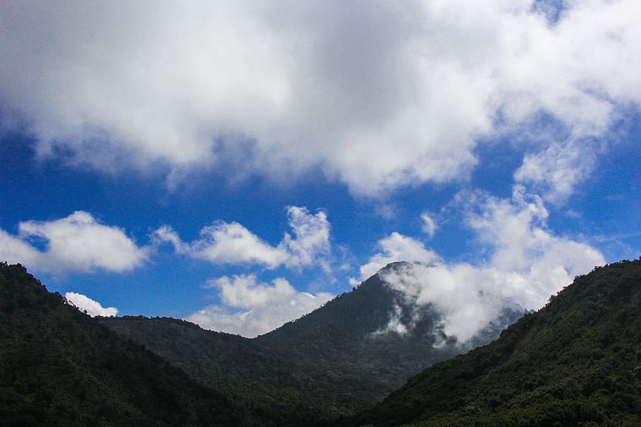indonesia, mount papandayan, cloud, sky, trees, landscape, nature HD wallpaper