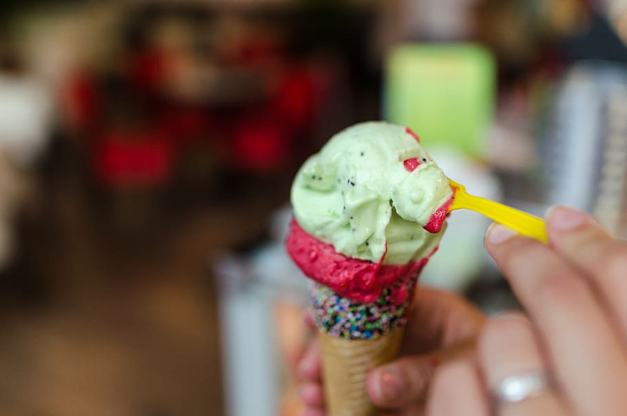 Person Holding Ice Cream Cone, blurred background, close-up, cold HD wallpaper