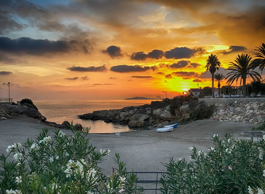 spain, isla plana, sunset, water, sky, sea, beauty in nature HD wallpaper