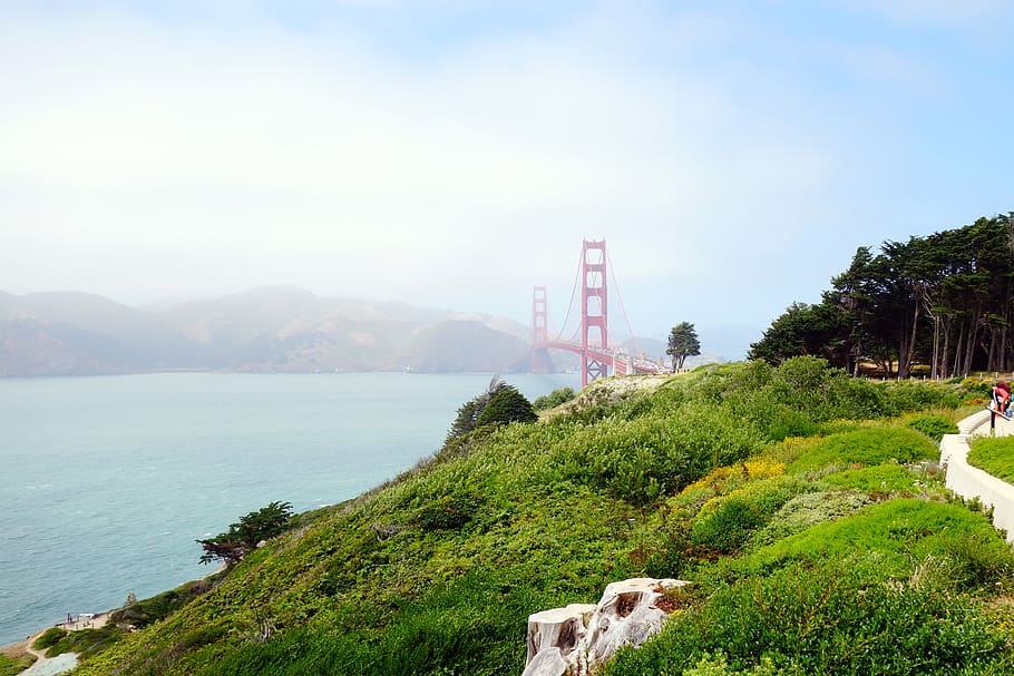 san francisco, golden gate overlook, golden gate bridge, coastline