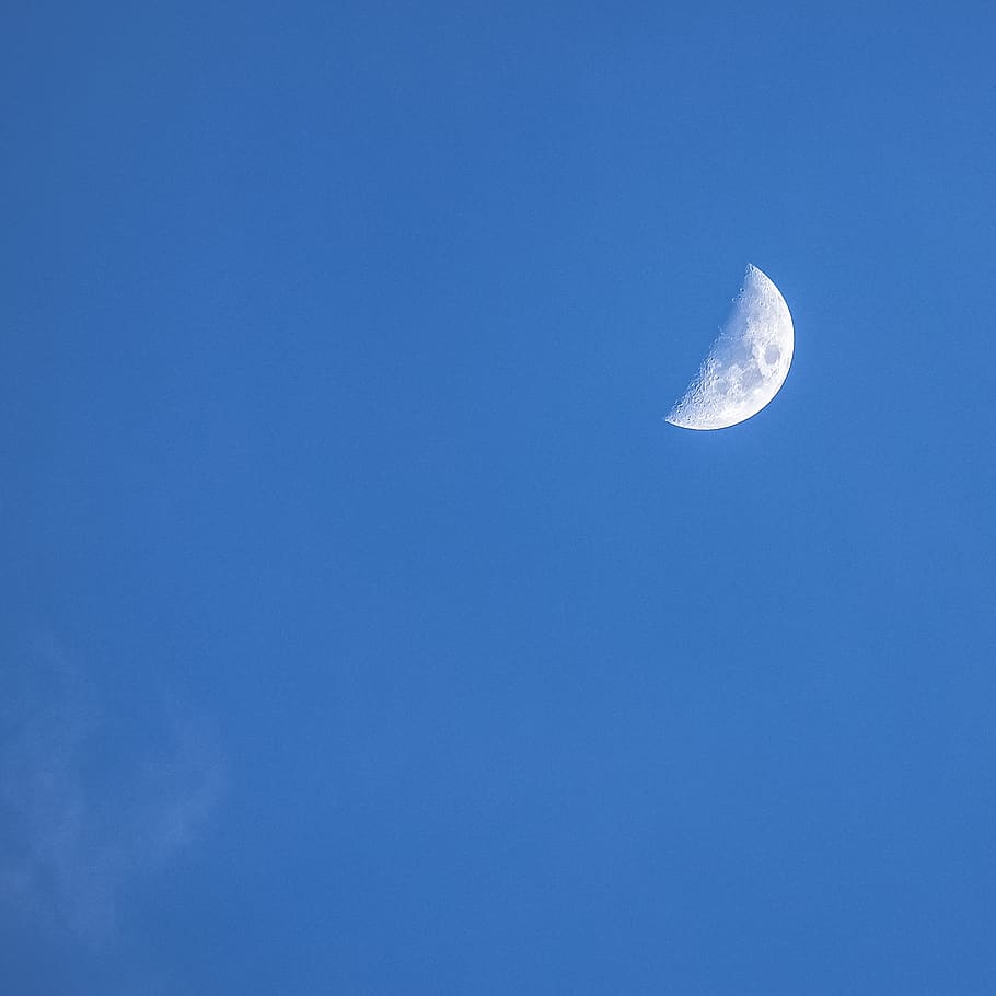 moon, sky, moonshot, minimal, details, sharp, univers, blue HD wallpaper