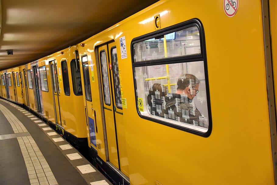 yellow train, public transportation, mode of transportation, window HD wallpaper