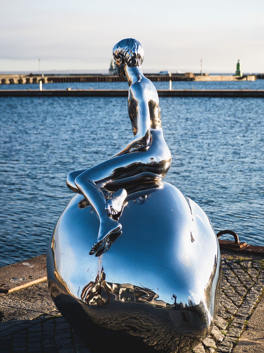 denmark, statue, harbor, attraction, water, representation HD wallpaper