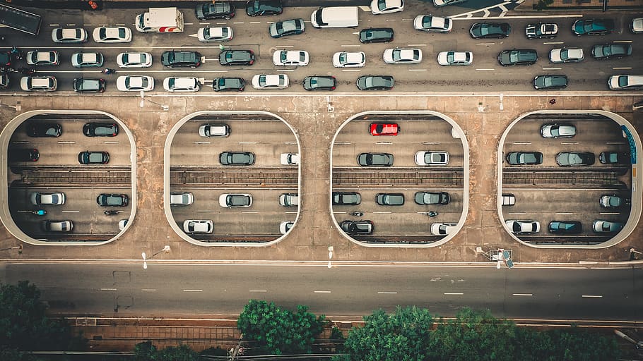 Top View Photo of Roadway, automobiles, bird's eye view, cars