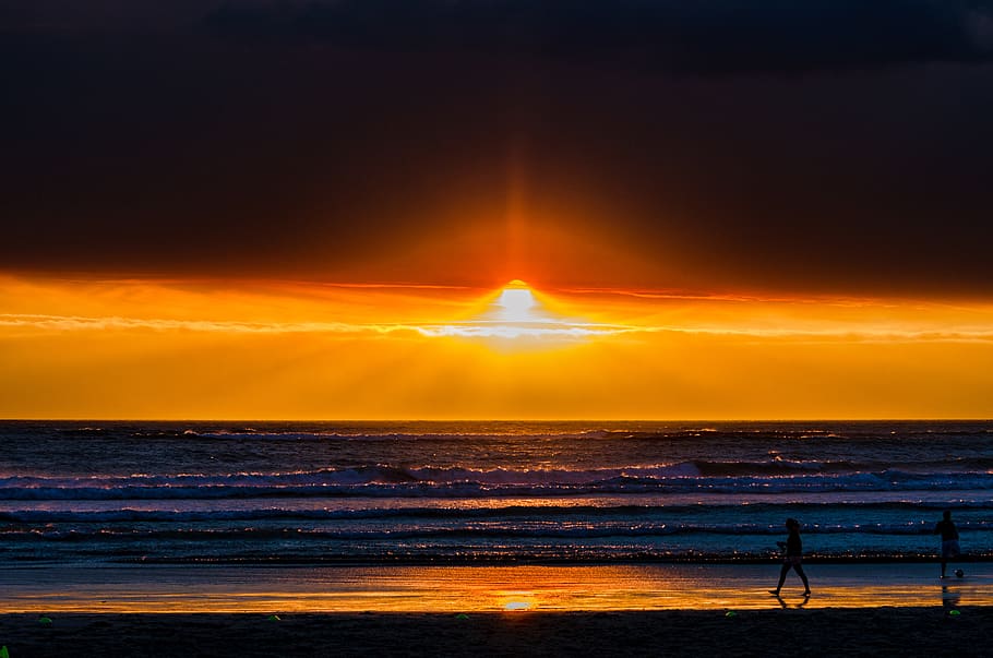 sunset, ocean, clouds, beach, sea, sky, water, landscape, nature HD wallpaper
