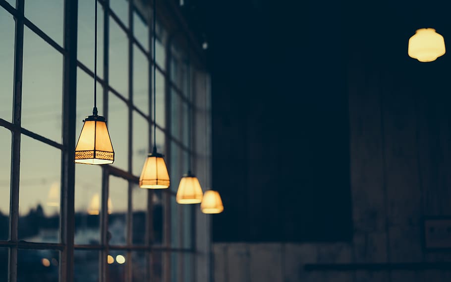 lights, dark, night, evening, windows, decor, lighting equipment HD wallpaper