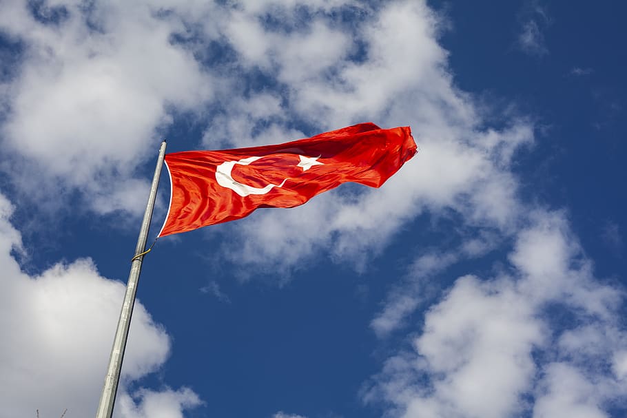 Low Angle Photo of Flag Of Turkey, clouds, daytime, fair weather