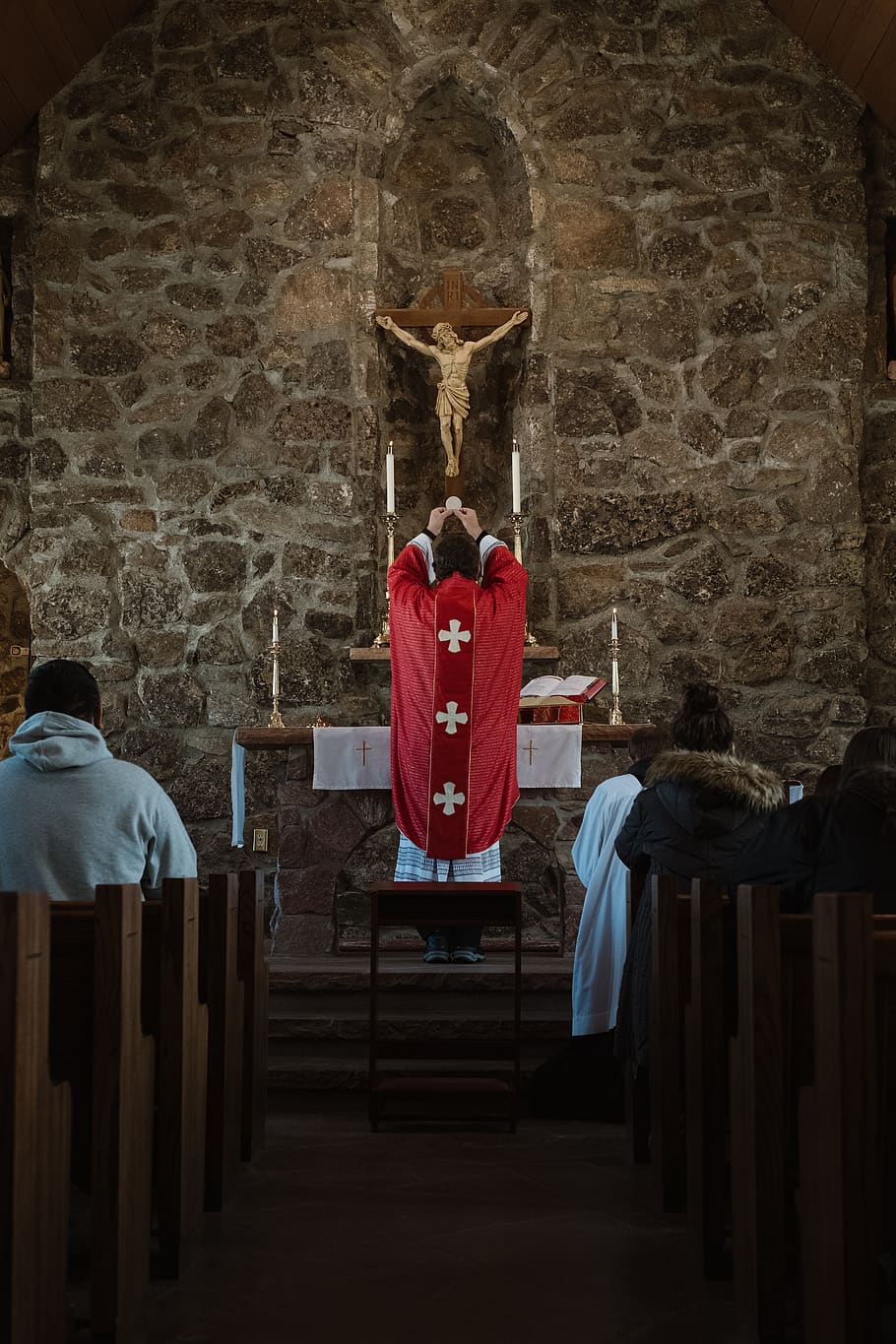 father on altar, religion, rear view, spirituality, place of worship HD wallpaper