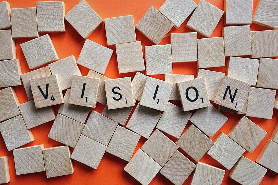 Vision Scrabble Blocks, alphabet, cube, mission, symbol, typography HD wallpaper