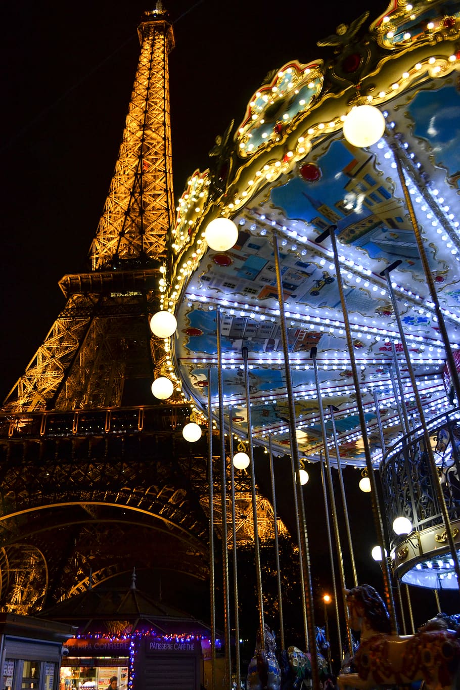 france, paris, tour eiffel, illuminated, night, amusement park HD wallpaper