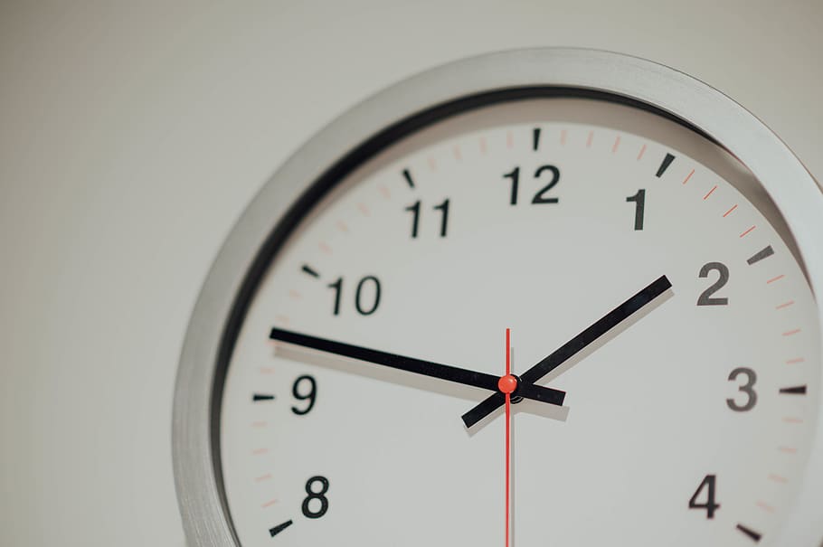 round silver analog wall clock displaying 1:48 time, instrument of time HD wallpaper