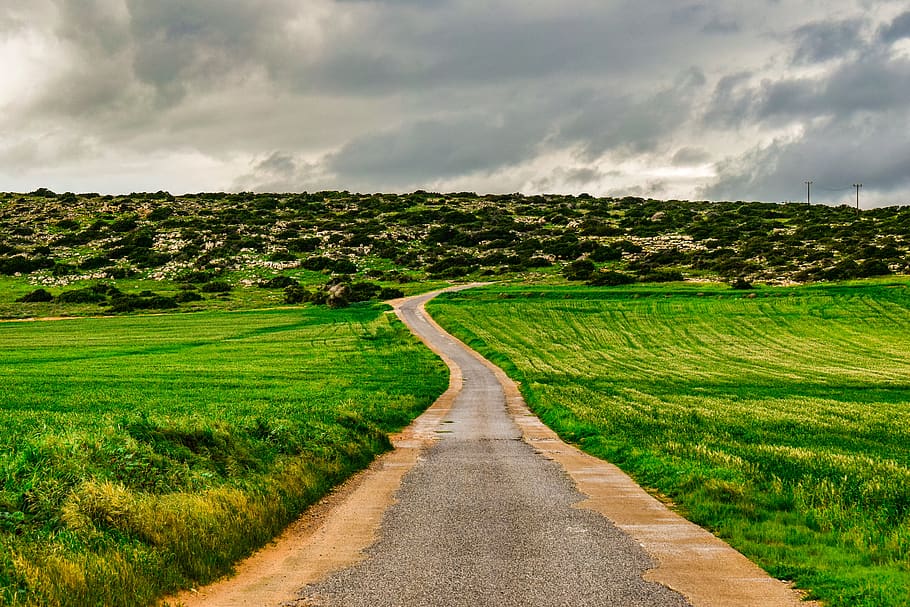 cyprus, cavo greko, road, fields, landscape, scenery, winter HD wallpaper