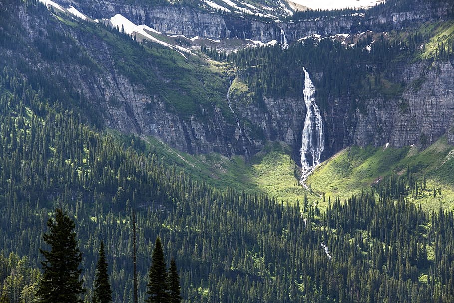 waterfall, flow, nature, wild, landscape, mountain, mountainous HD wallpaper