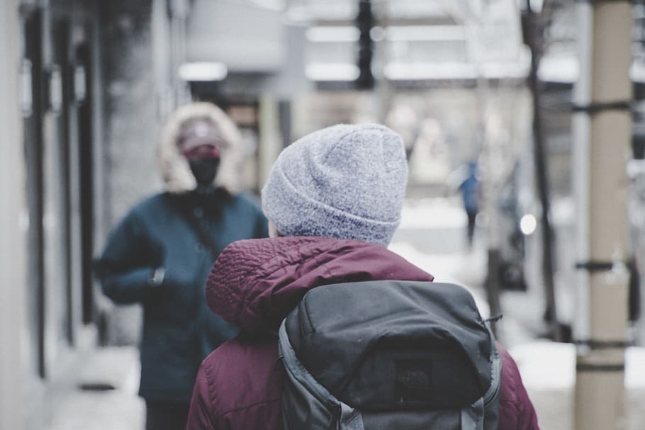 person wearing backpack, clothing, apparel, human, centre-ville HD wallpaper