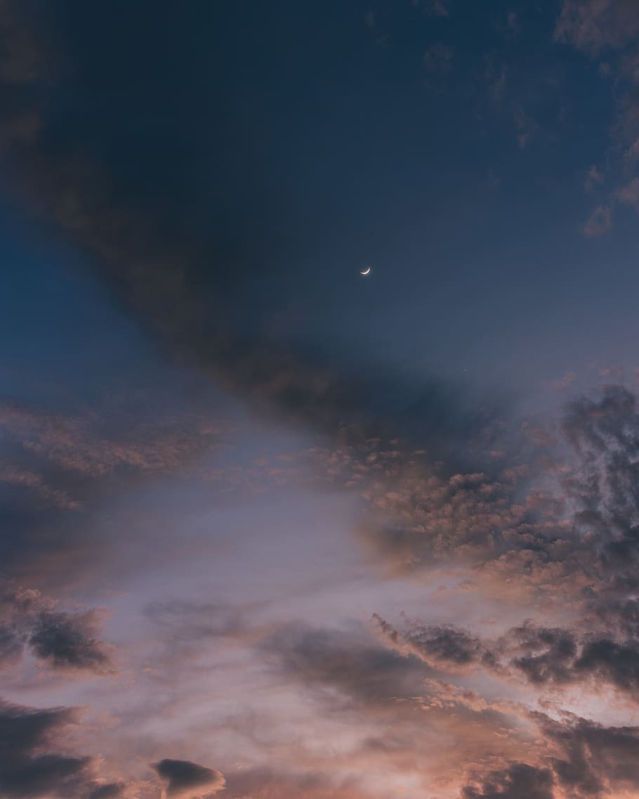 crescent moon during dawn, sky, cloud - sky, scenics - nature HD wallpaper