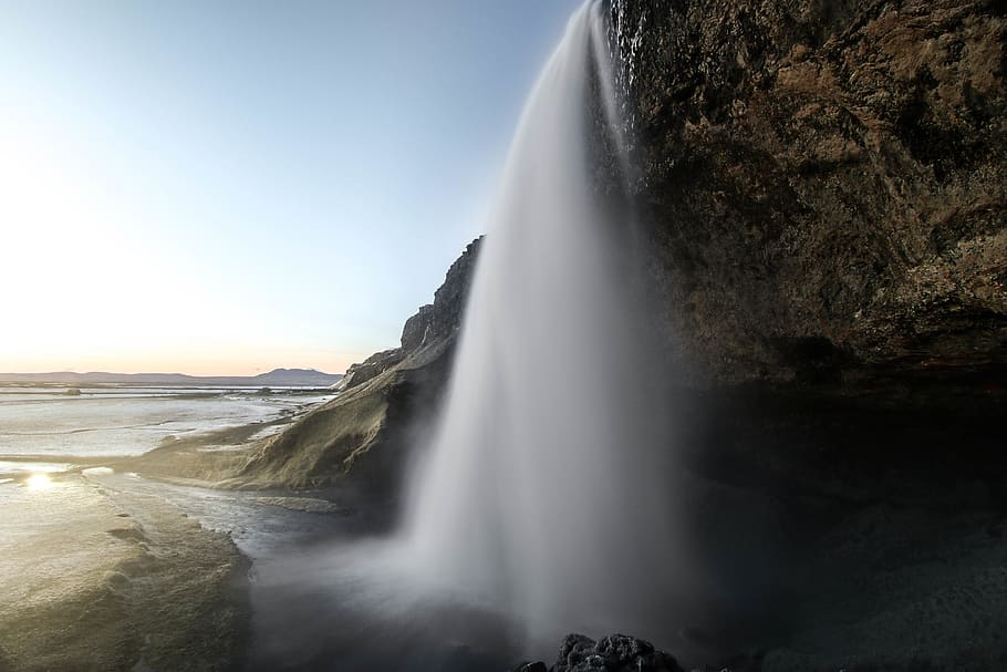 waterfalls photo, nature, outdoors, river, iceland, sunset, blur HD wallpaper