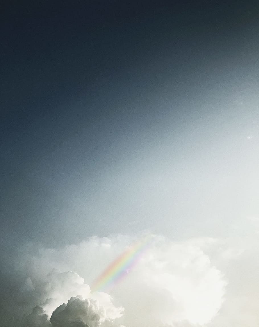 rainbow on clouds, sky, cloudscape, blue, mist, fog, outdoors HD wallpaper