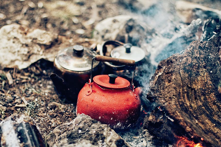 fire, ashes, smoke, kettles, pots, day, nature, no people, close-up HD wallpaper