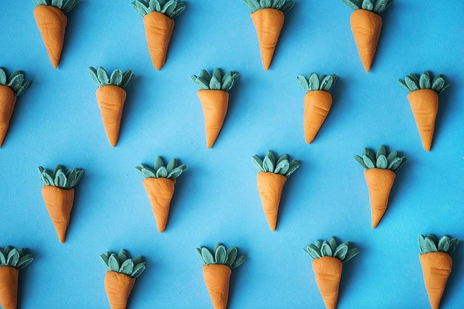 Carrot Plush Toys, art, artificial, blue background, bright, carrots HD wallpaper