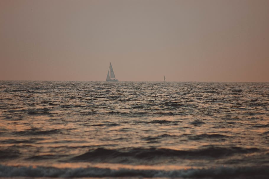 france, dunkirk, waves, boat, sun, sea, sunset, water, nautical vessel HD wallpaper