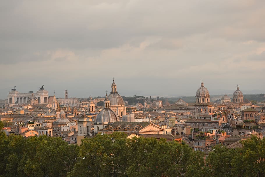 rome, venice square, roofs, sunset, twilight, monument to vittorio emanuele ii HD wallpaper