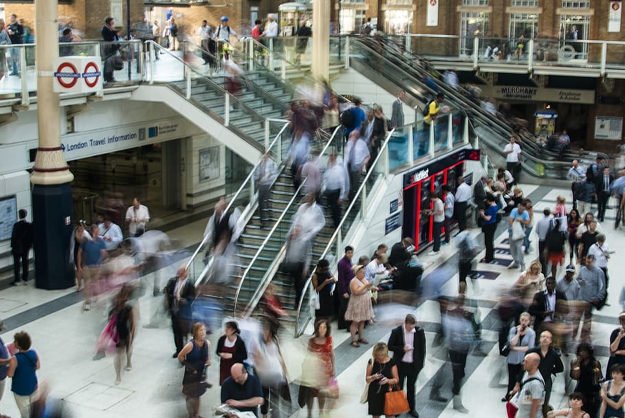 london, underground, train station, people, traffic, busy, crowded, HD wallpaper