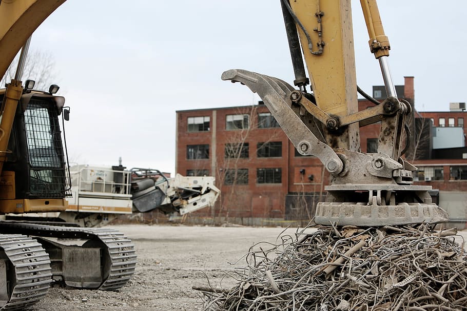 construction, equipment, backhoe, dirt, trash, cage, mode of transportation HD wallpaper
