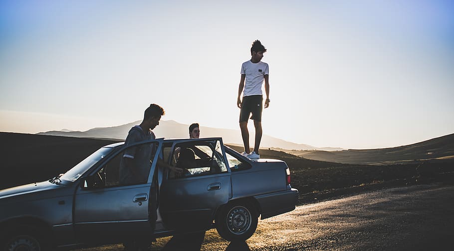 squad, car, fun, sun, sky, roads, nature, field, wild, trip HD wallpaper