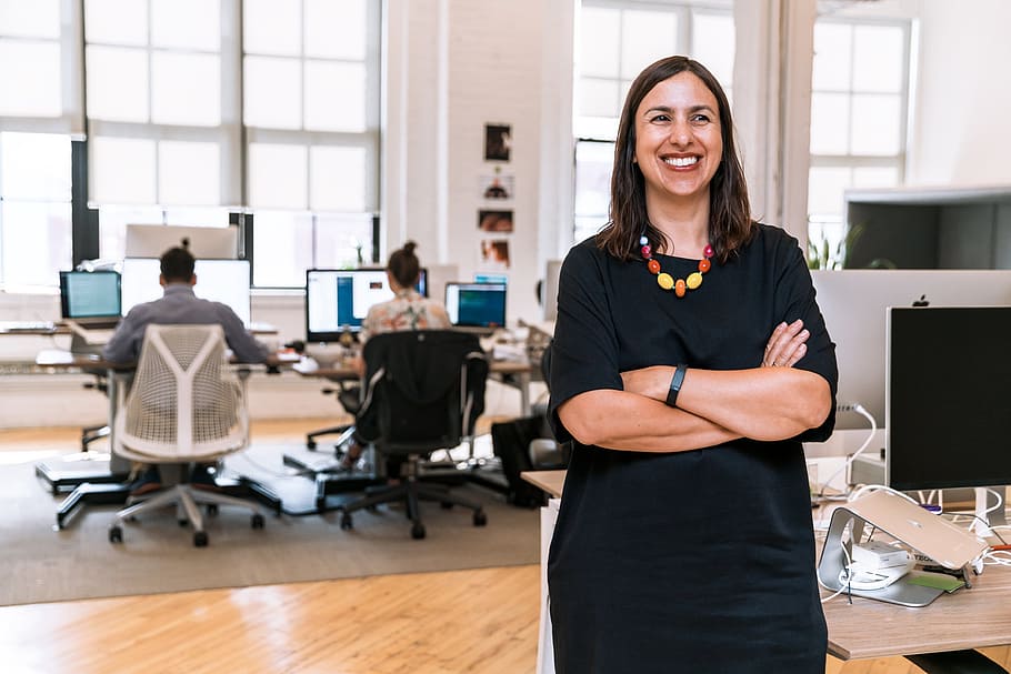 Businesswoman In Tech Office Photo, Happy, Entrepreneur, Startup