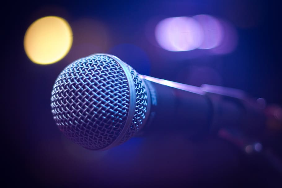 Tilt Shift Photograph of Gray and Black Microphone, blur, close up HD wallpaper