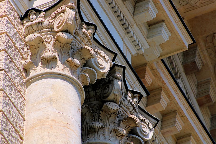 facade, pillar, capital, architecture, building, house, stone HD wallpaper