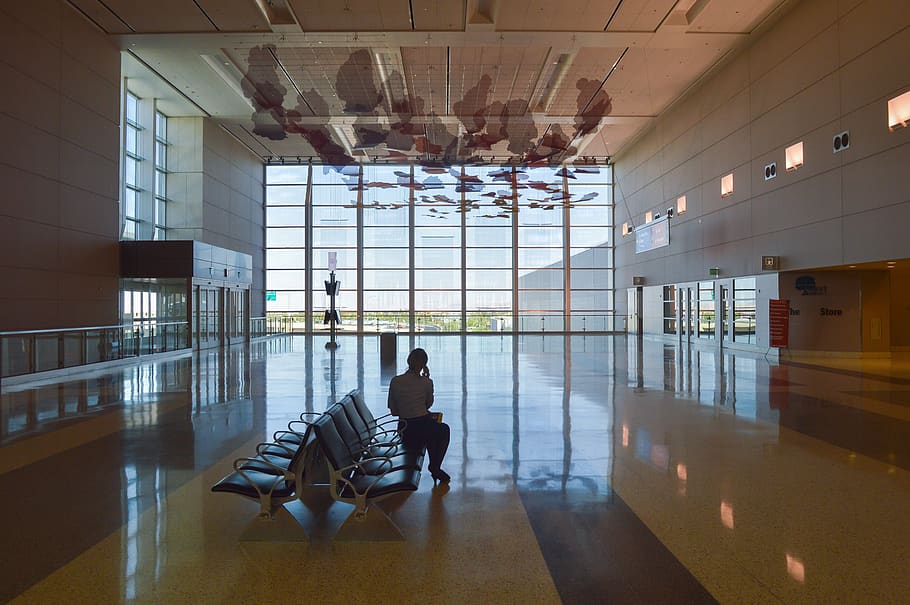 airport, hall, wait, window, large, art, reflecting, mirror HD wallpaper