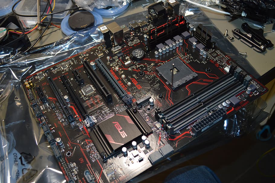 computer, asus, motherboard, technology, industry, high angle view HD wallpaper