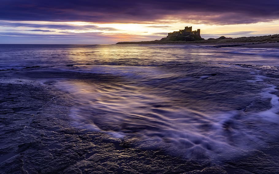 Shallow Water during Golden Hour, beach, beautiful, dawn, evening HD wallpaper