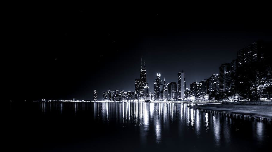 black and white chicago skyline wallpaper