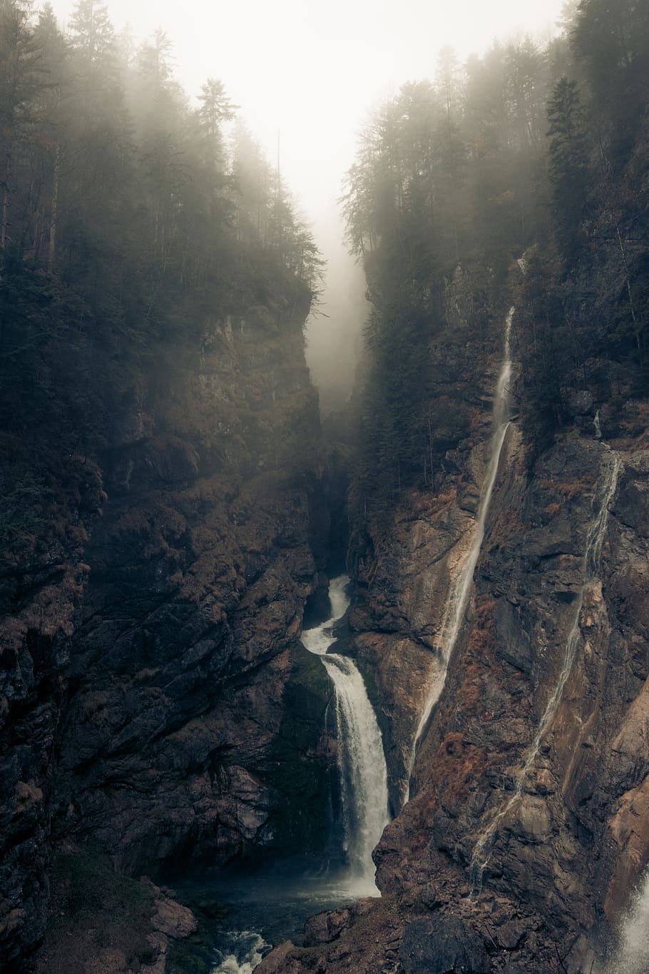 waterfalls between rocky mountain, nature, outdoors, cliff, austria HD wallpaper