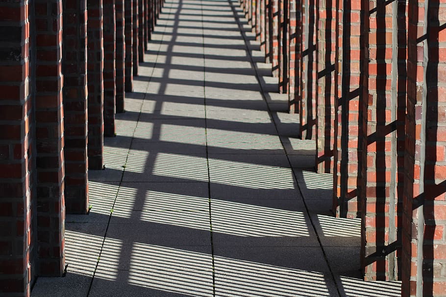 columnar, light, shadow, building, sun, arcade, berlin, panorama HD wallpaper