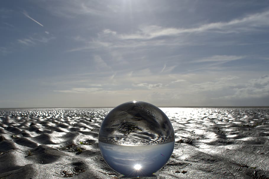 Sand Reflecting on Water Bubble, ball, beach, clouds, glass, idyllic HD wallpaper