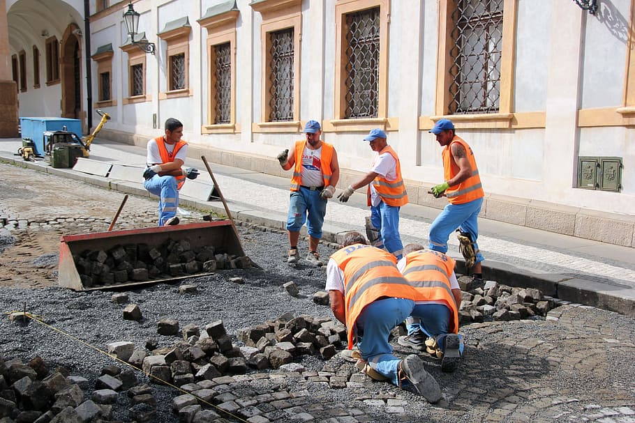 bricks, broken, cobblestone, people, man, working, migrant HD wallpaper