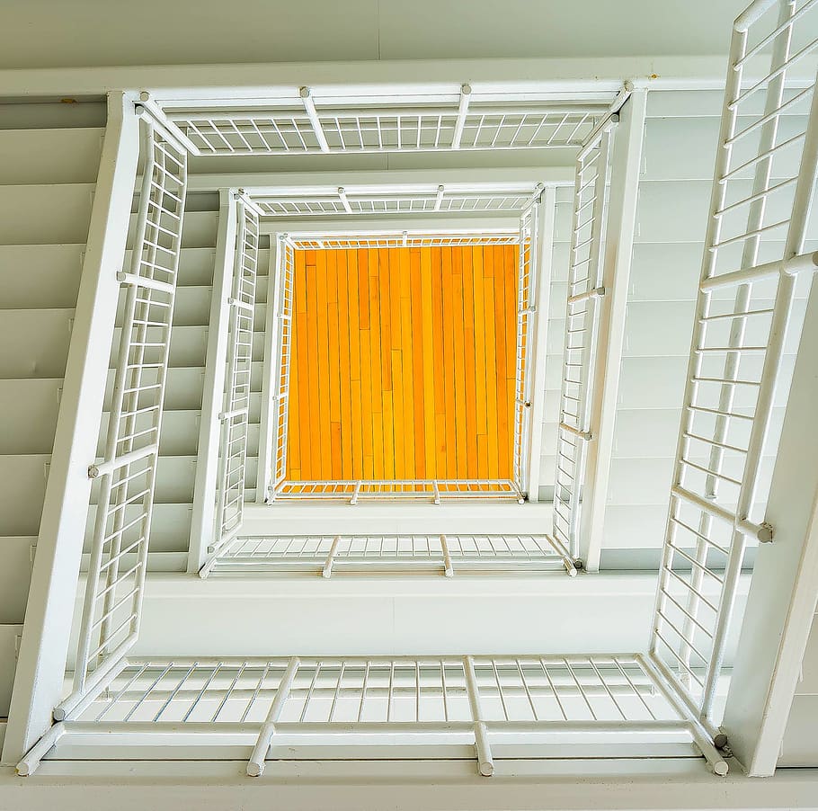 White Stairway, architecture, building, ceiling, design, indoors HD wallpaper