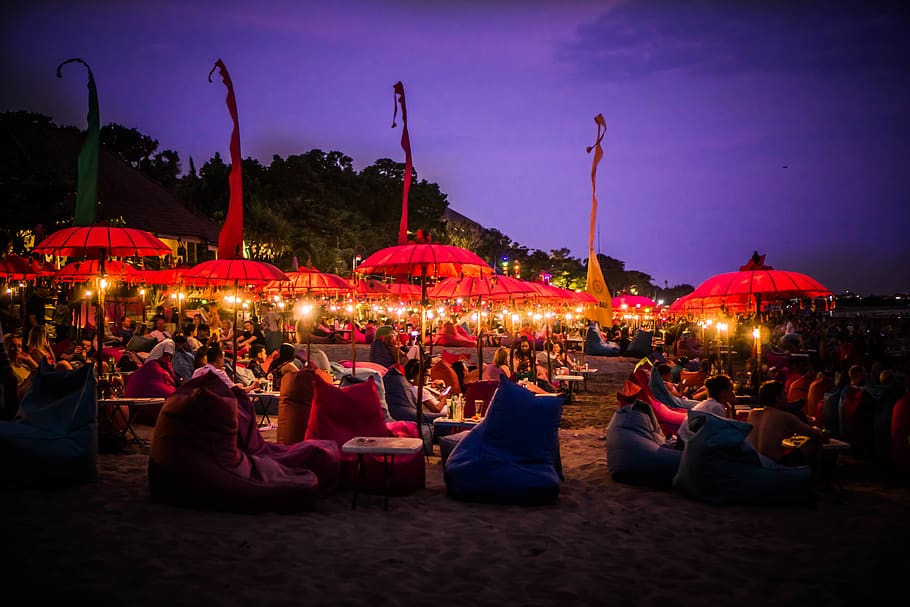 indonesia, double six beach, illuminated, night, group of people HD wallpaper