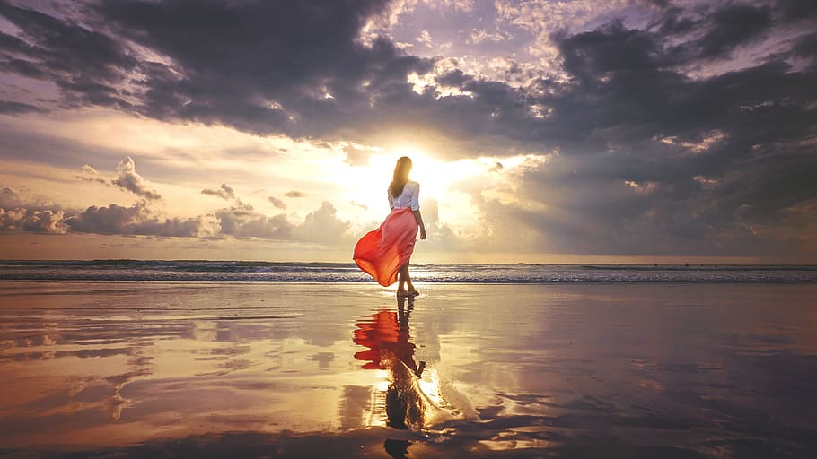 water, sky, sea, cloud - sky, sunset, beach, land, beauty in nature HD wallpaper