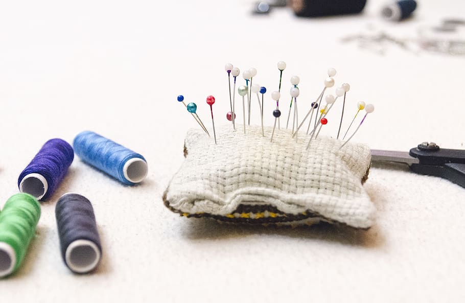 pins, thread, sewing, pillow, fabric, objects, art and craft HD wallpaper