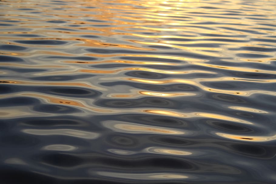sunset, water, wave, mirroring, reflection, evening, dusk, summer HD wallpaper